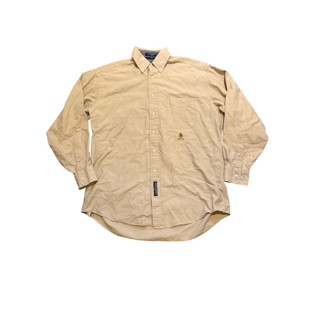 VTG Tommy Hilfiger Button Down Shirt Mens 15 1/2 32 33 Beige Cotton  Classic Fit